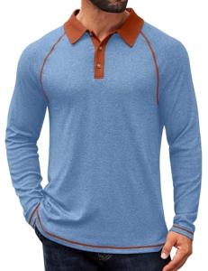 COOFANDY Men's Long Sleeve Polo Shirts Rugby Shirt Golf Tee Shirts Casual T Shirts Blue