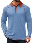 COOFANDY Men's Long Sleeve Polo Shirts Rugby Shirt Golf Tee Shirts Casual T Shirts Blue