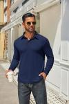 COOFANDY Mens Long Sleeve Polo Shirts Classic Casual Button Polo Tee Lightweight Collared Golf Shirt Navy Blue