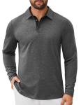 COOFANDY Men's Long Sleeve Polo Shirts V Neck Tops Vacation Button Golf Tees Athletic Business Tshirts Dark Grey