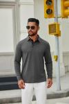 COOFANDY Men's Long Sleeve Polo Shirts V Neck Tops Vacation Button Golf Tees Athletic Business Tshirts Dark Grey
