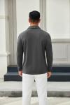 COOFANDY Men's Long Sleeve Polo Shirts V Neck Tops Vacation Button Golf Tees Athletic Business Tshirts Dark Grey