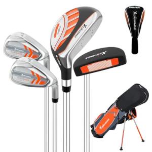 XDriveMax 5 Pieces Kids Golf Club Set, Junior Golf Club Set Ages 5-8 Includes Stand Bag, 5# Hybrid, 6/7#, 9/P# Irons and Putter Right Hand for Boys Girls