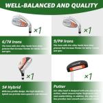 XDriveMax 5 Pieces Kids Golf Club Set, Junior Golf Club Set Ages 5-8 Includes Stand Bag, 5# Hybrid, 6/7#, 9/P# Irons and Putter Right Hand for Boys Girls