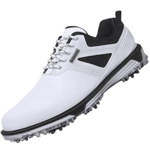 ULTIANT Men's Golf Shoes Fixed Nailless Sole Waterproof Lightweight No-Slip Walking Shoes Size7.5-14(White,45)