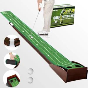 Putting Green Portable Indoor Putting mat，Includes Putting Practice Ball, Wrinkle-Free Mat, and Solid Wood Construction – Suitable for Office, Living Room, Outdoor Golf Gift