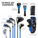 PGA TOUR Youth Golf Club Set – 10-Piece Right-Handed Kids Golf Set for Ages 8-12 (4’8”-5’2”) – Beginner Junior Golf Clubs with Lightweight Stand Bag, Mallet Putter, Hybrid, Driver & More by Golfgen
