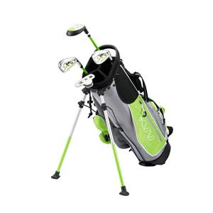 KVV Junior Complete Golf Club Set for Kids/Children Right Hand, 5-7 Years Old 4-Piece Set Includes 4# Hybrid, 7# & 9# Irons, Putter, Head Cover and Portable Golf Stand Bag(Lime 5-7)