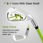 KVV Junior Complete Golf Club Set for Kids/Children Right Hand, 5-7 Years Old 4-Piece Set Includes 4# Hybrid, 7# & 9# Irons, Putter, Head Cover and Portable Golf Stand Bag(Lime 5-7)