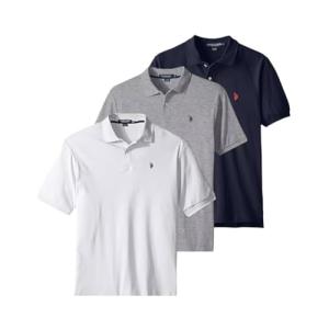 U.S. Polo Assn. 3 Pack Men's Classic Fit Short Sleeve Pique Polo T Shirt, Cotton Golf Shirt for Men, HGry/Wht/Clnv, M
