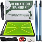 6-in-1 Golf Training Aid w/Divot Board, Golf Grip Trainer, Swing Trainer, Alignment Sticks | Golf Accessories for Men & Women | Hitting Mat Practice Indoor & Outdoor