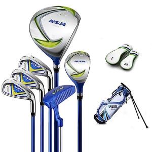 PGM Golf Club Set - 9 Pieces Junior Complete Golf Club Set for Kids Children - Right Handed - Driver(#1), Hybrid, Iron(#7,#9,#S), Putter, Golf Stand Bag