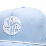 BRIMZ Golf Performance Hat - Breathable Sweat & Water Resistant Golfing Snapback Cap with Tee Holder & Magnetic Brim - Double Sided Ball Marker & Tee Included (Golf More, Work Less - Baby Blue)