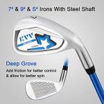 KVV Junior Complete Golf Club Set for Kids/Children Right Hand, 5-Piece Set Includes Oversize Driver, S#，7# & 9# Irons, Putter, Head Cover, Golf Stand Bag(Blue 11-13)