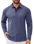 COOFANDY Polo Long Sleeve Shirts for Men V Neck Tees Athletic Business Golf Tshirts Vacation Button Shirt Navy Blue
