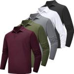 TVKSOM 5 Pack Polo Shirts for Men Long Sleeve Quick Dry Mens Polo Shirts Golf T Shirt Moisture Wicking Casual Workout
