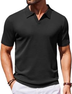 COOFANDY Mens Golf Shirts Short Sleeve Knit Collared Polo Shirts Summer Casual Beach T Shirt (Black, Small)