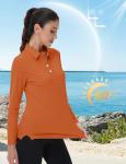 MAGCOMSEN Golf Polo Shirts for Women Long Sleeve Rash Guard Tees Quick Dry Running Sports Stretch T-Shirts with Buttons Dark Orange,L