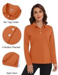 MAGCOMSEN Golf Polo Shirts for Women Long Sleeve Rash Guard Tees Quick Dry Running Sports Stretch T-Shirts with Buttons Dark Orange,L