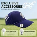 NJF Golf™ Hats Men – Breathable Golf Caps for Men with Tee Holder & Clip-On Magnetic Ball Marker, Lightweight Adjustable Rope Mens Cap, Snapback Mens Caps, Moisture-Wicking Golfing Gear, Navy Blue