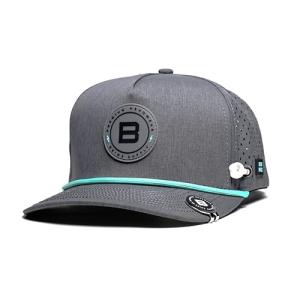 BRIMZ Golf Performance Hat - Breathable Sweat & Water Resistant Golfing Snapback Cap with Tee Holder & Magnetic Ball Marker (Heather Grey - Cyan)