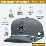 BRIMZ Golf Performance Hat - Breathable Sweat & Water Resistant Golfing Snapback Cap with Tee Holder & Magnetic Ball Marker (Heather Grey - Cyan)