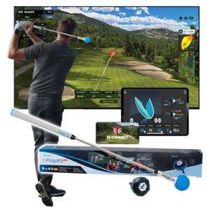 PHIGOLF Golf Simulator with Swing Stick for Indoor & Outdoor Use, Golf Swing Trainer with Upgraded Motion Sensor & 3D Swing Analysis, Compatible with E6 Connect APP, Works on Smart Devices