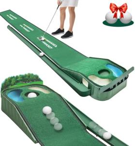 Putting Green Indoor - Golf Putting Mat with Realistic Green Speed,Dual Hazard Putting Mat, Ball Return, Velvet Surface, 8ft Practice Putting mat, Indoor&Outdoor Training Aid - Perfect Golf Gift