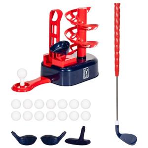 Franklin Sports PGA Tour Kids Golf Tee Trainer Toy - Plastic Youth Golf Set with Automatic Ball Feeder - Includes (1) Righty + Lefty Adjustable Club, (15) Balls, and (1) Tee - Ages 3+
