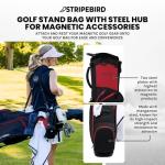 Stripebird Golf Stand Bag with Hub for Magnets (Black/Red) - 4 Way Full-Length Dividers Golf Club Bag - Flexfit Rotatable & Adjustable Dual Straps - Lightweight - Golf Bags for Men