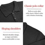 Muscle Cmdr Men's Slim Fit Muscle Polo Shirts Long&Short Sleeve Stretch Quick Dry Tee Casual Golf Athletic T-Shirts (Black M)