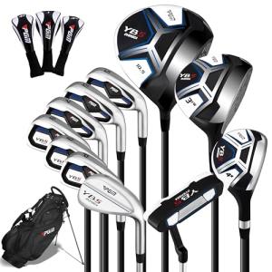 PGM Men's Complete Golf Club Sets - 11 Pieces - 2 Wood (#1,3), 1 Hybrid (#4H), 7 Irons(#5,6,7,8,9,PW,SW), 1 Putter - Golf Stand Bag - Right Handed - Ideal for Beginners