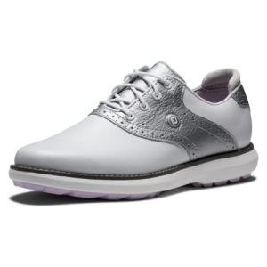 FootJoy Women's Traditions Spikeless Previous Season Style Golf Shoe, White/Silver, 8