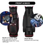 Golf Cart Bag with 14 Way Organizer Divider Top, Lightweight Golf Bags for Man Woman with Cooler Pouch, Backpack Strap (Black/Red)