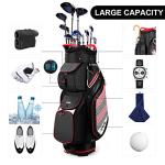 Golf Cart Bag with 14 Way Organizer Divider Top, Lightweight Golf Bags for Man Woman with Cooler Pouch, Backpack Strap (Black/Red)