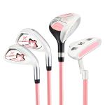 KVV Junior Complete Golf Club Set for Kids/Children Right Hand, 5-7 Years Old 4-Piece Set Includes 4# Hybrid, 7# & 9# Irons, Putter, Head Cover and Portable Golf Stand Bag(Pink 5-7)