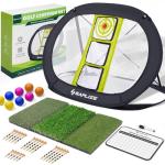 SAPLIZE Ultra-Stable Golf Chipping Net Set with Pop-Up Target, Tri-Turf Mat, Foam Practice Balls, Tees and Scoring Board for Indoor and Outdoor Chipping Accuracy and Swing Training