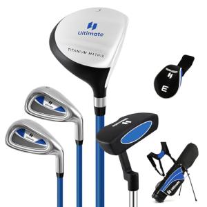 Tangkula Junior Golf Club Set for Children Right Hand, Includes #3 Fairway Wood & #7/#9 Irons, Putter, Head Cover & Rain Hood, Golf Stand Bag, Perfect for Children, Kids