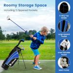 Tangkula Junior Golf Club Set for Children Right Hand, Includes #3 Fairway Wood & #7/#9 Irons, Putter, Head Cover & Rain Hood, Golf Stand Bag, Perfect for Children, Kids