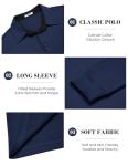 COOFANDY Mens Long Sleeve Polo Shirts Classic Casual Button Polo Tee Lightweight Collared Golf Shirt Navy Blue