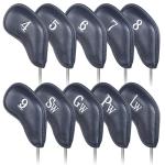 Craftsman Golf Magnetic Closure Classic Blue Leather Iron Headcover Head Covers Set 10pcs with Silver No. on Both Sides (A: Blue with Silver No.)