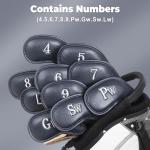 Craftsman Golf Magnetic Closure Classic Blue Leather Iron Headcover Head Covers Set 10pcs with Silver No. on Both Sides (A: Blue with Silver No.)