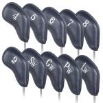 Craftsman Golf Magnetic Closure Classic Blue Leather Iron Headcover Head Covers Set 10pcs with Silver No. on Both Sides (A: Blue with Silver No.)