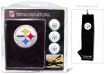 Team Golf NFL Pittsburgh Steelers Gift Set: Embroidered Golf Towel, 3 Golf Balls, and 14 Golf Tees 2-3/4" Regulation, Tri-Fold Towel 16" x 22" & 100% Cotton