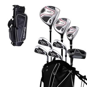Aspire XD1 Teen Golf Club Set for Ages 13-16 (5'1"-5'6") - Left/Right-Handed Complete Youth Golf Club Set with Driver, Hybrid, 7-PW Irons, Putter, Stand Bag & 3 Headcovers (Right Hand)