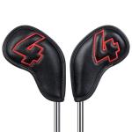 Craftsman Golf 10pcs Red No. on Both Sides Magnetic Closure Classic Black Leather Iron Headcover Covers Set Travel Cases Protector Available Custom with Name