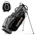 HYPATA 14 Way Golf Stand Bag-Lightweight Golf Bag for Men Women, Premium PU Leather Golf Bag with Stand, 8 Pockets, Cooler Pouch, Rangefinder Pouch, Detachable Dual Strap, Rain Cover Hood, Gray