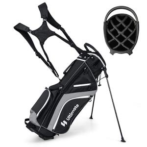 Tangkula Golf Stand Bag with 14 Way Top Dividers, Lightweight 6 Pockets Golf Club Bag with Cooler Bag, Adjustable Dual Strap & Rain Hood, Golf Carry Bag for Men & Women (Gray)