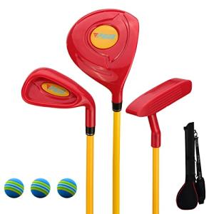 PGM Children's Golf Club Set - Can Hit Real Balls, 3 Pieces Clubs Includes Wood, Iron, and Putter, Great for Beginner Boys and Girls, Instructional Training Set