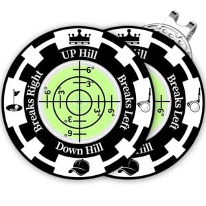 DESELL Golf Green Reader, 2 Pack Golf Ball Marker Hat Clip with High Precision Horizontal Bubble, Putting Training Aid Golf Accessories Tool Gift for Men Women (Black Green)